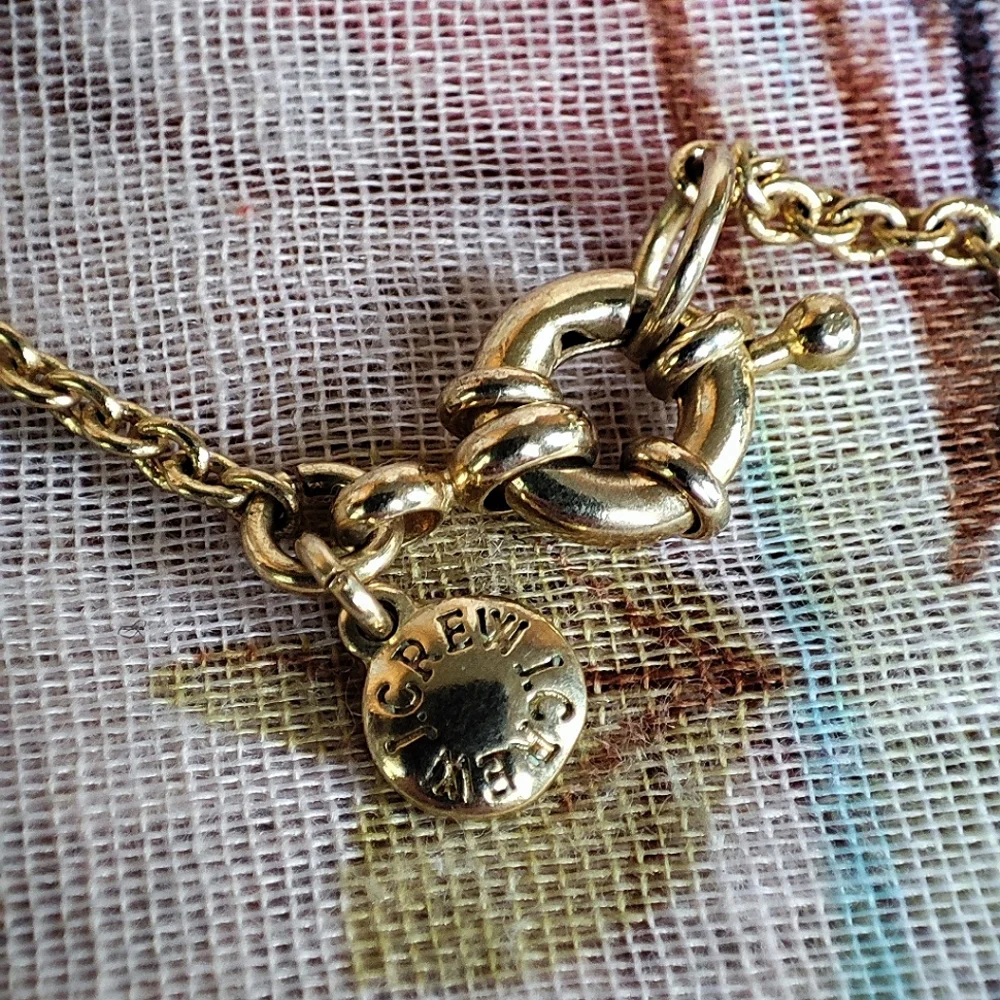 J. Crew Signed Light Green Minty Asymmetrical Gold Tone Necklace Lifesaver Clasp